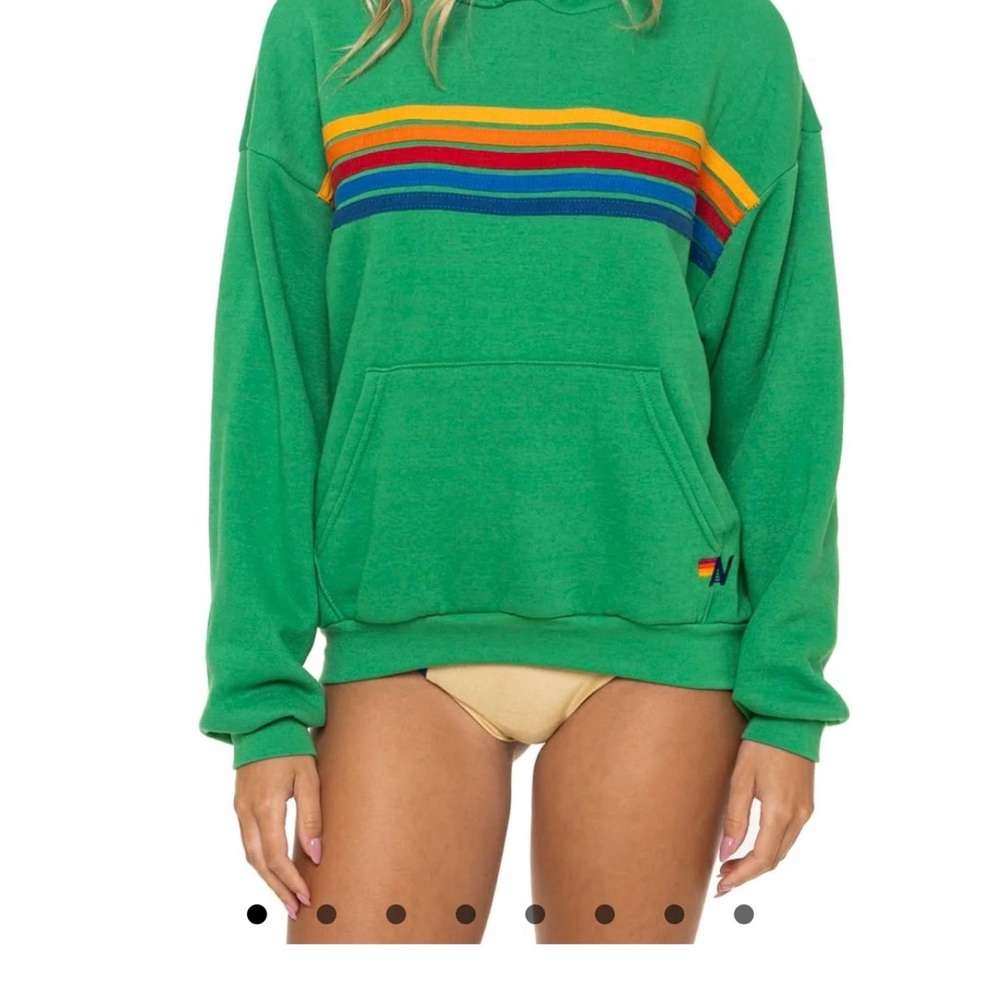 AVIATOR NATION 5 STRIPE RELAXED PULLOVER HOODIE - KELLY GREEN - SIZE S
